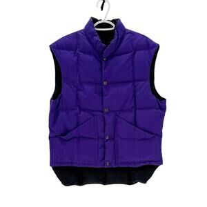 Vintage 70s Comfy reversible down filled puffer snap vest black purple hi lo